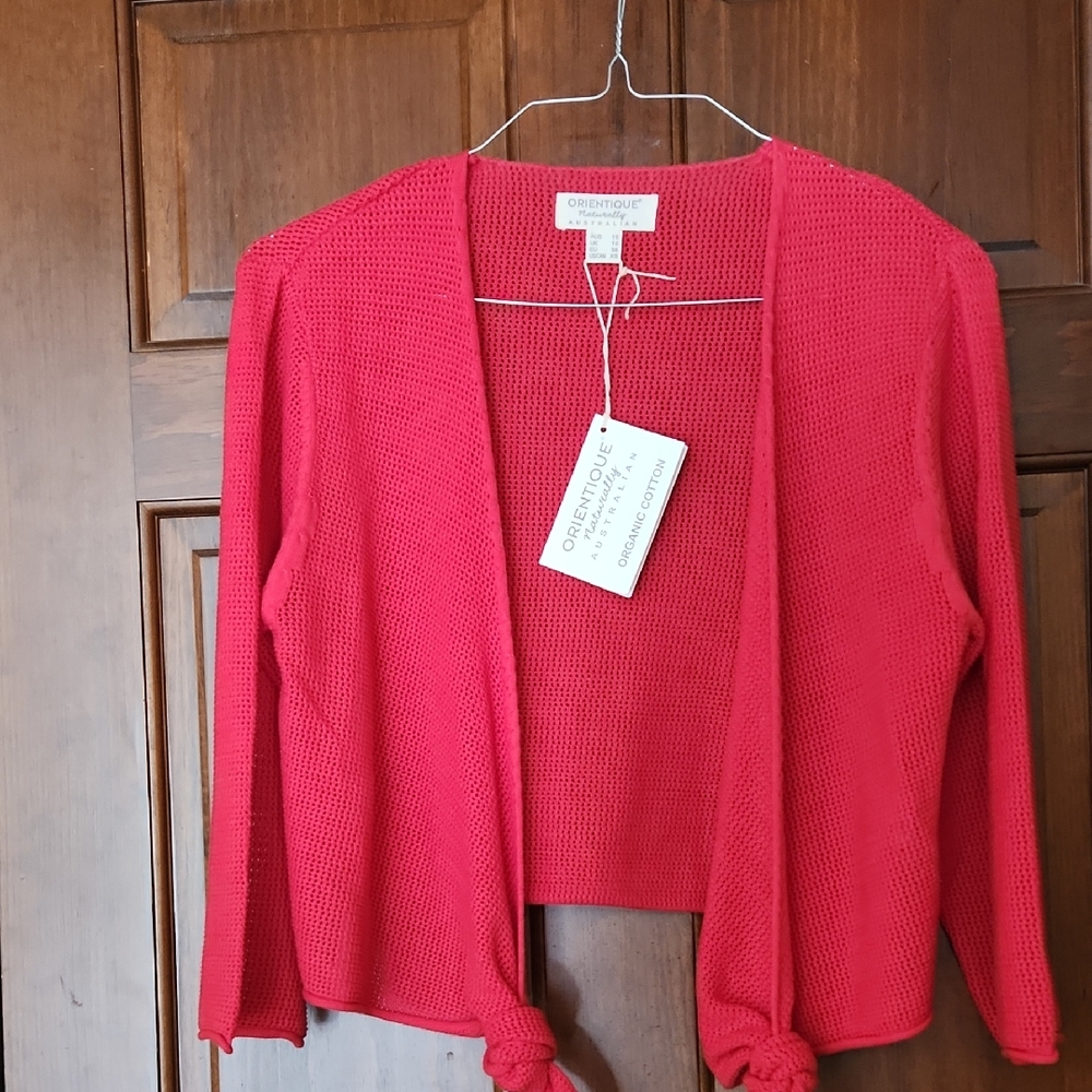 Vibrant Red Open Front Cardigan Sweater